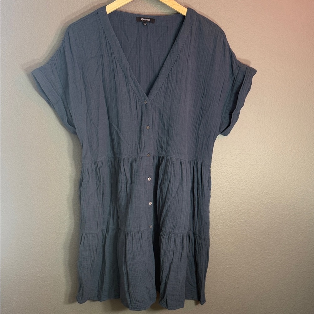 Madewell Lightspun V-Neck Tiered Dress Blue Size Large